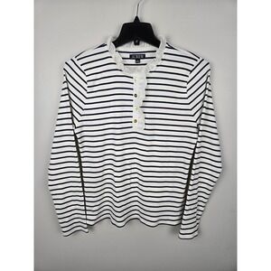 J. Crew Striped Ribbed Long Sleeve Shirt Ruffle Neck Gold Buttons Womens‎ XL